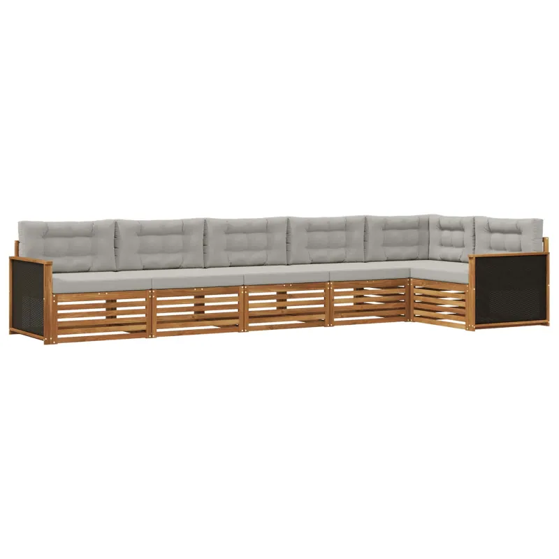 Lauko sofos komplektas 6 pcs Natūrali ir šviesiai pilka