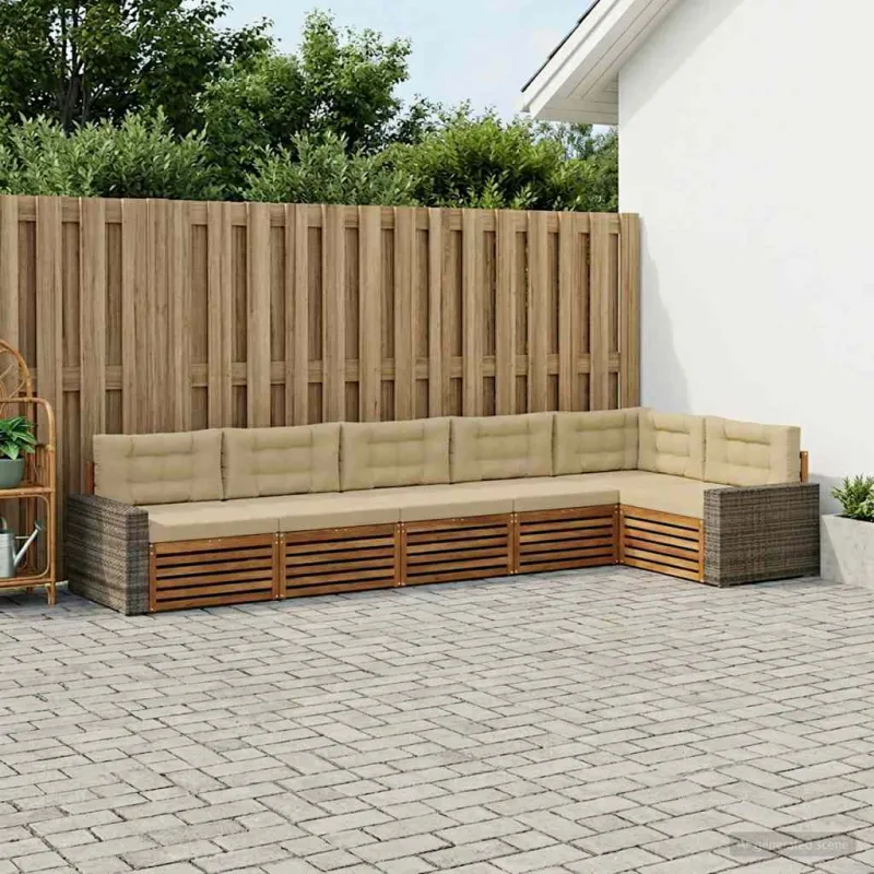 Lauko sofos komplektas 6 pcs Natūralus ir bežinis