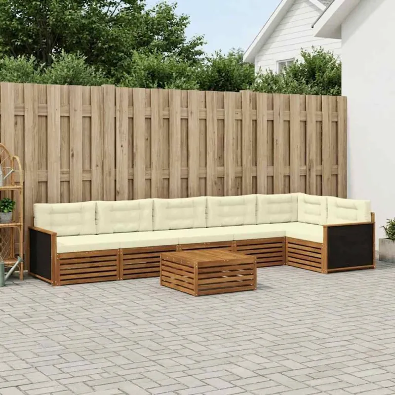 Lauko sofos komplektas 7 pcs Natūralus ir grietinėlė