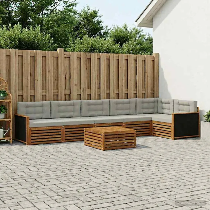 Lauko sofos komplektas 7 pcs Natūrali ir šviesiai pilka