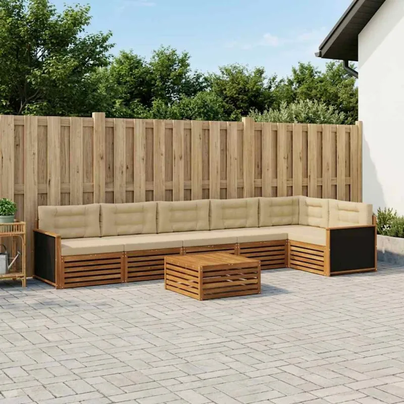 Lauko sofos komplektas 7 pcs Natūralus ir bežinis