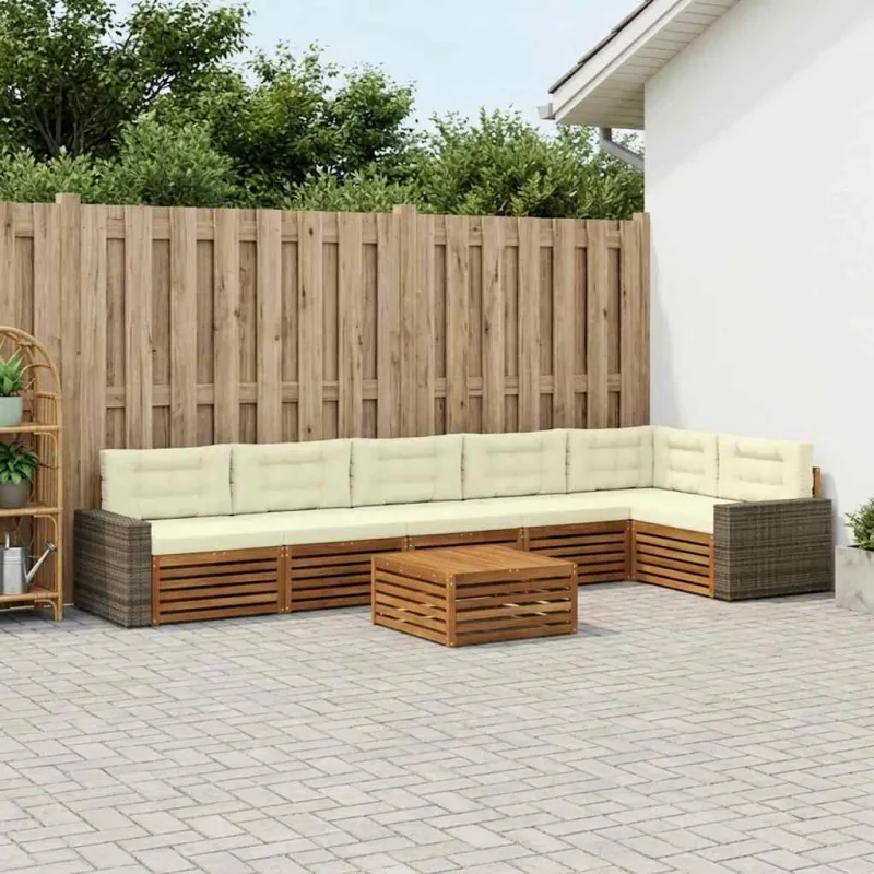 Lauko sofos komplektas 7 pcs Natūralus ir grietinėlė