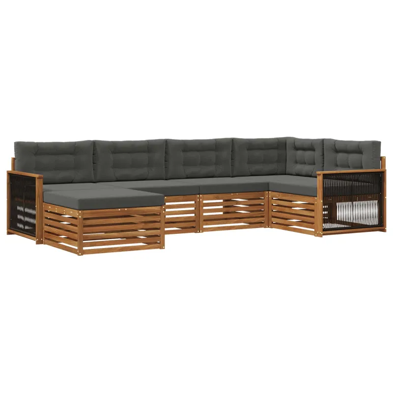 Lauko sofos komplektas su pagalve 6 pcs Natūralus ir antracitas