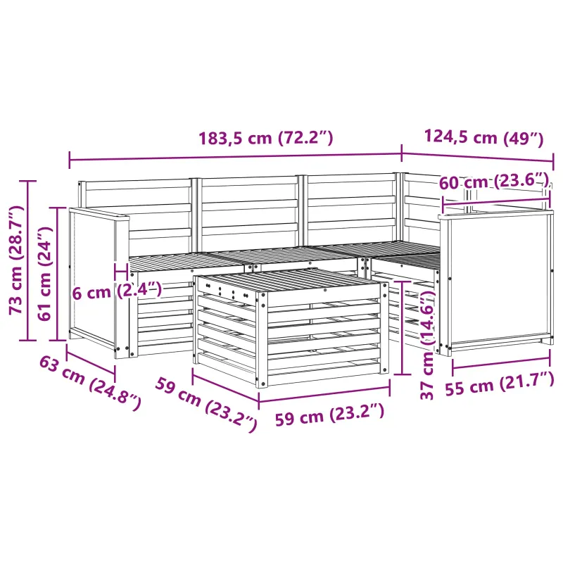 Lauko sofos komplektas 5 pcs Natūrali 59 x 59 x 37 cm
