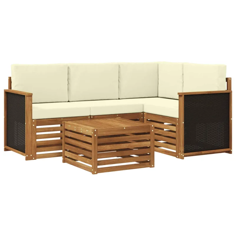 Lauko sofos komplektas 5 pcs Natūralus ir grietinėlė