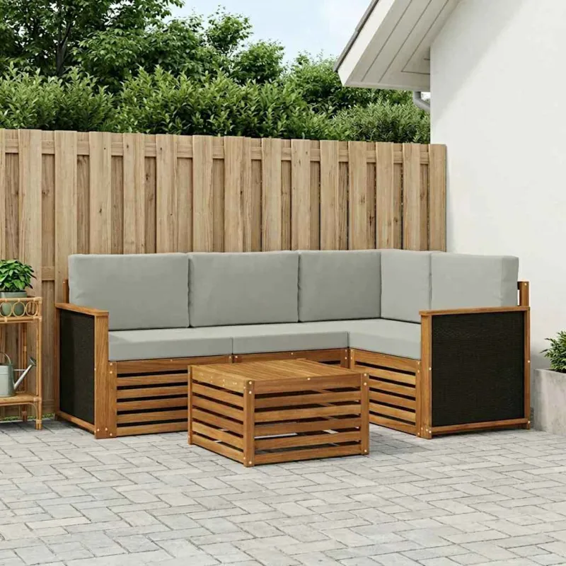 Lauko sofos komplektas 5 pcs Natūrali ir šviesiai pilka