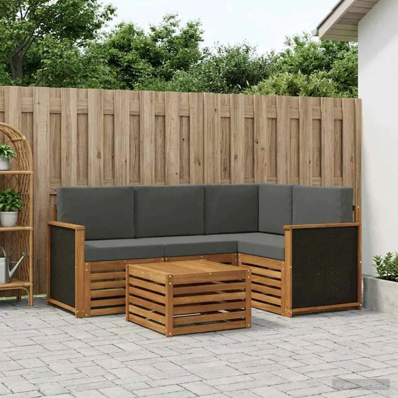 Lauko sofos komplektas 5 pcs Natūralus ir antracitas