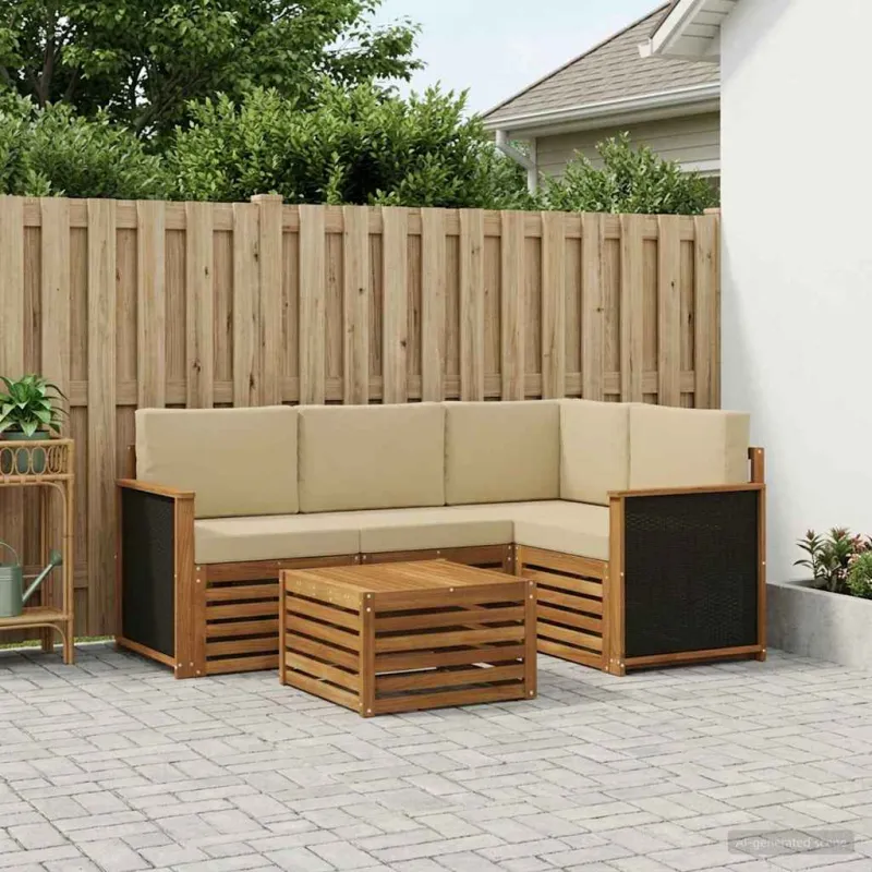 Lauko sofos komplektas 5 pcs Natūralus ir bežinis