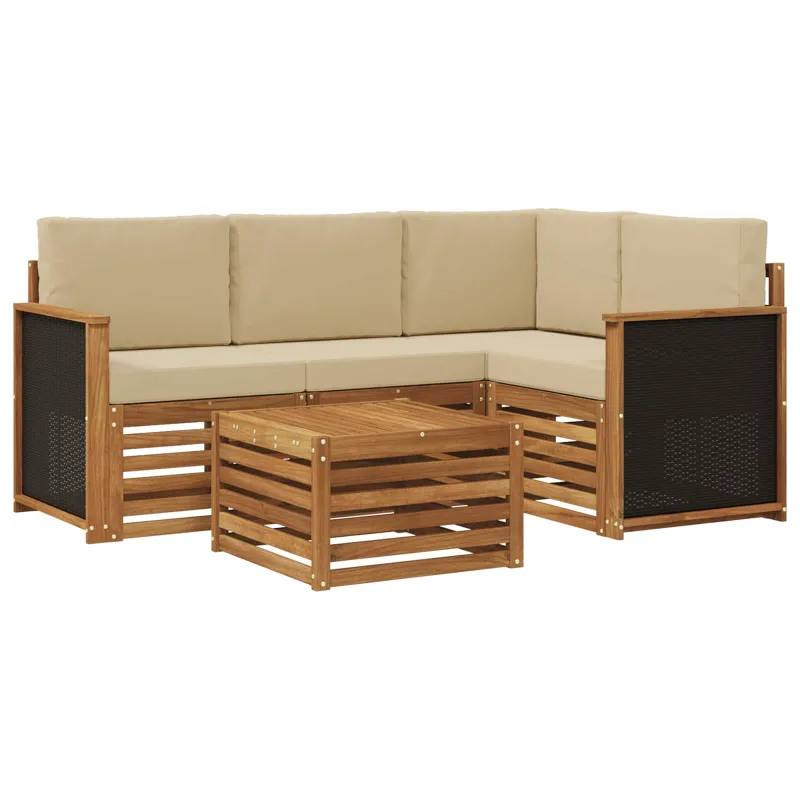 Lauko sofos komplektas 5 pcs Natūralus ir bežinis
