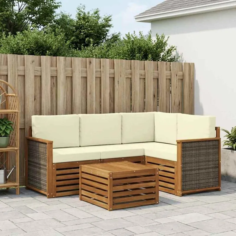 Lauko sofos komplektas 5 pcs Natūralus ir grietinėlė