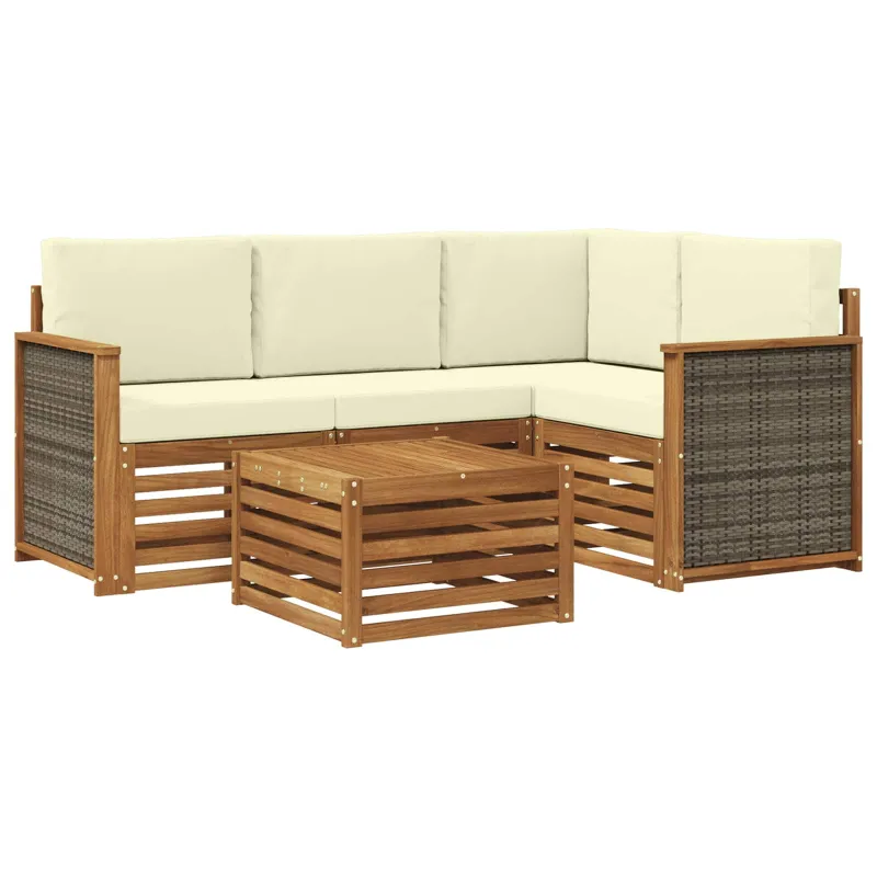 Lauko sofos komplektas 5 pcs Natūralus ir grietinėlė