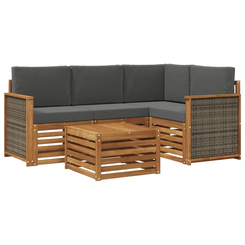 Lauko sofos komplektas 5 pcs Natūralus ir antracitas