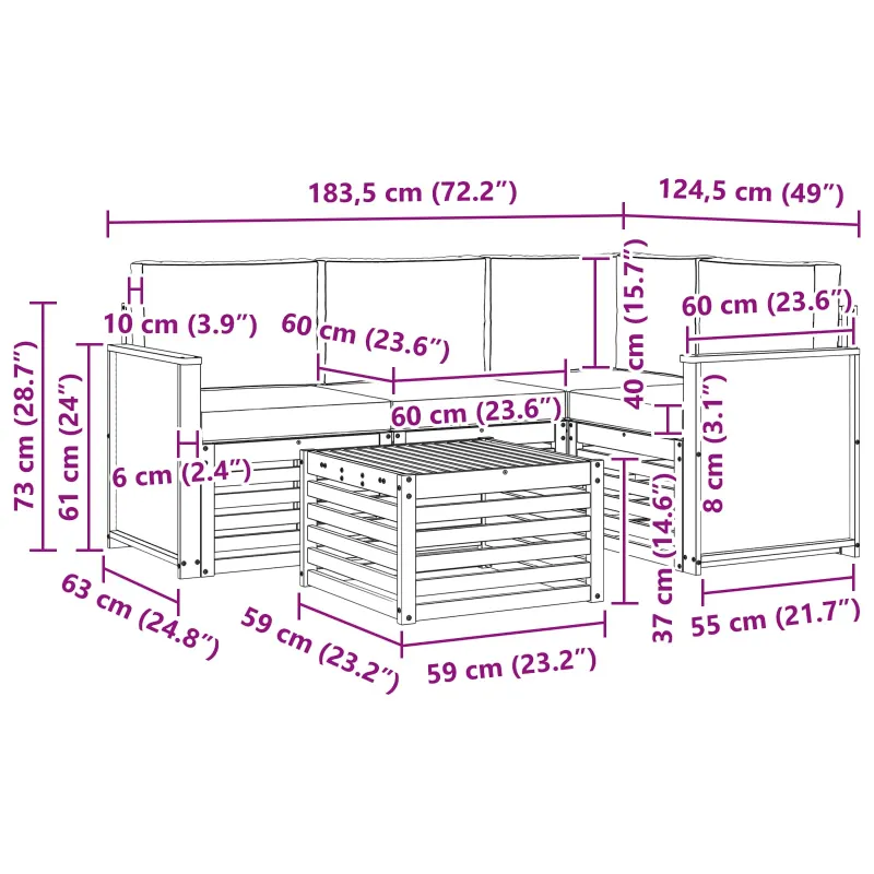 Lauko sofos komplektas 5 pcs Natūralus ir antracitas