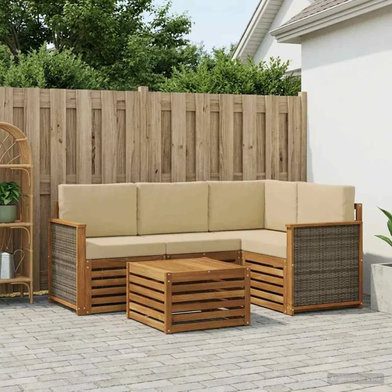 Lauko sofos komplektas 5 pcs Natūralus ir bežinis