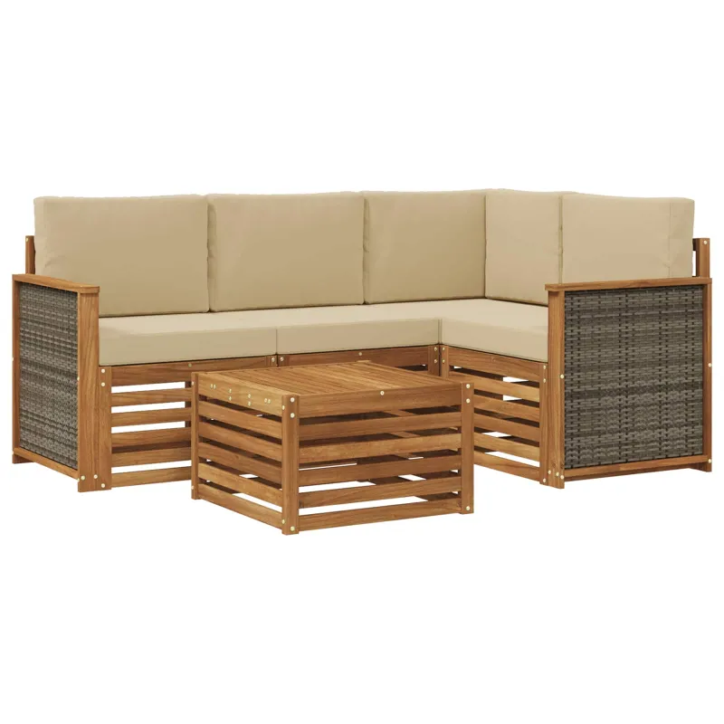 Lauko sofos komplektas 5 pcs Natūralus ir bežinis