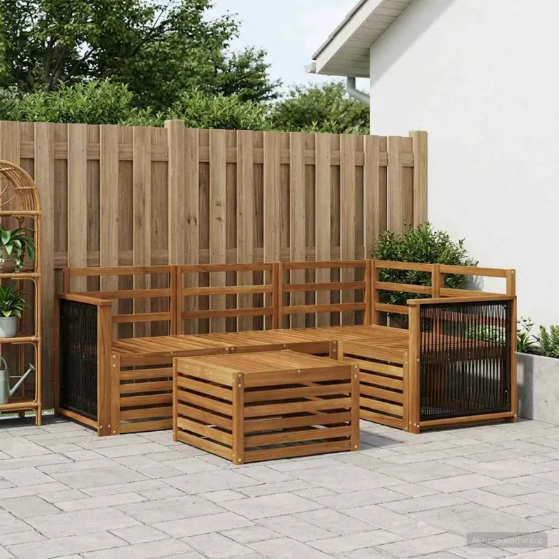 Lauko sofos komplektas 5 pcs Natūrali 59 x 59 x 37 cm