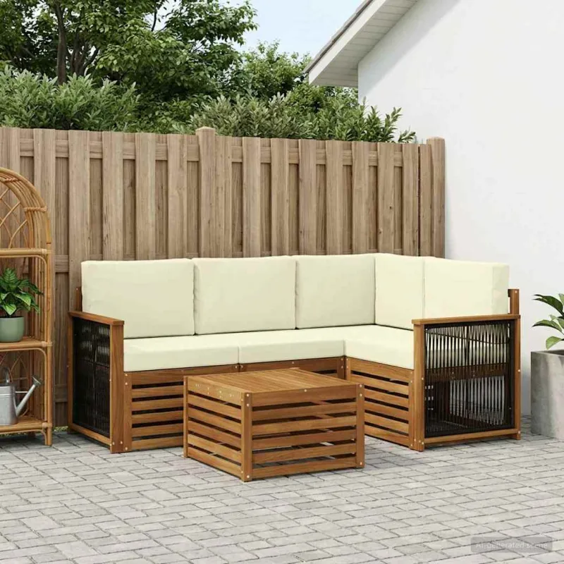 Lauko sofos komplektas 5 pcs Natūralus ir grietinėlė