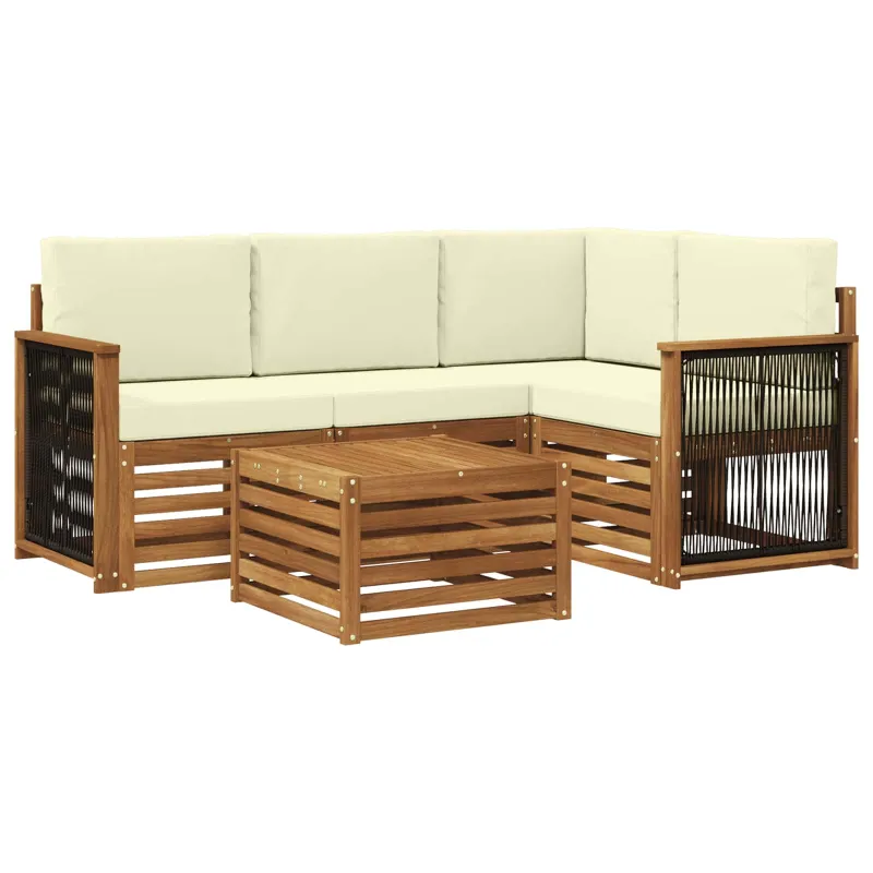 Lauko sofos komplektas 5 pcs Natūralus ir grietinėlė
