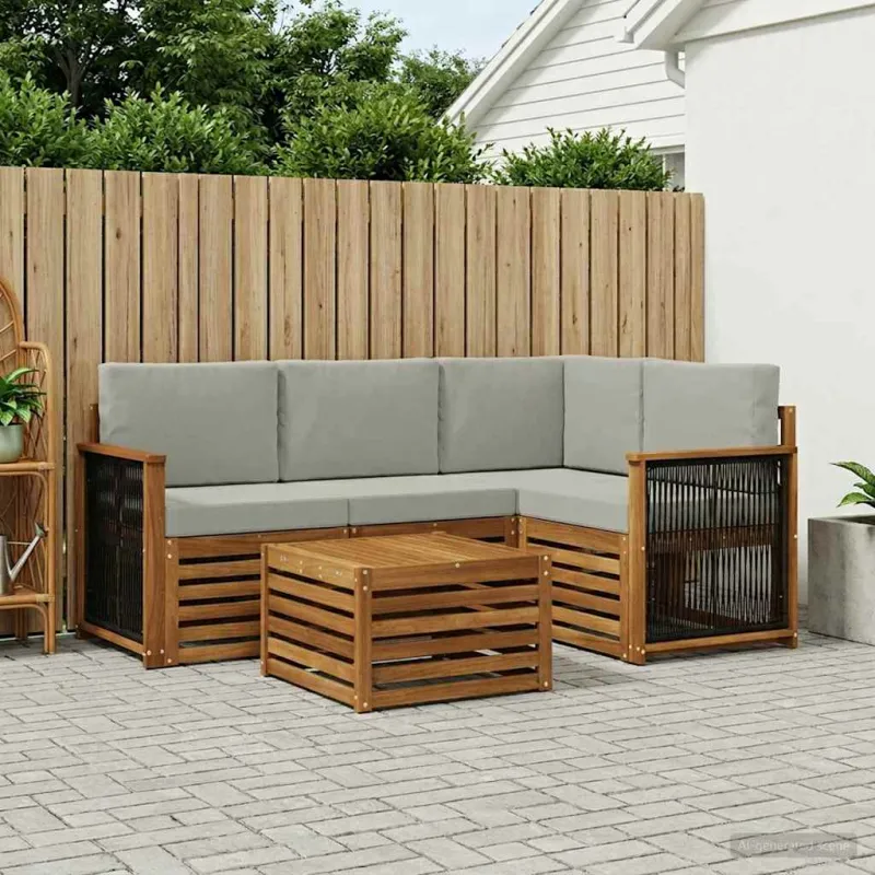 Lauko sofos komplektas 5 pcs Natūrali ir šviesiai pilka