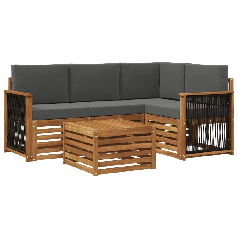 Lauko sofos komplektas 5 pcs Natūralus ir antracitas