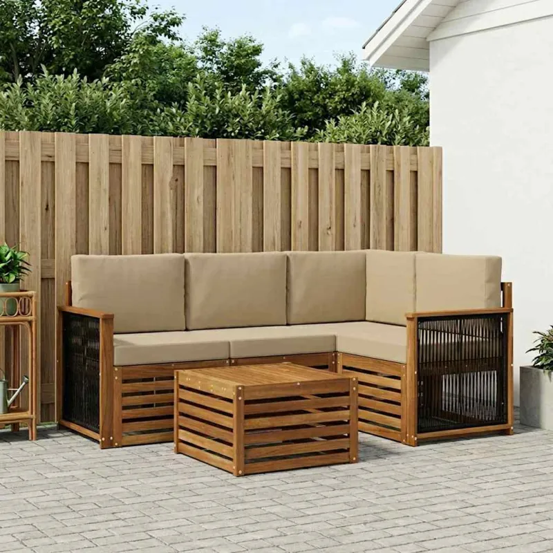 Lauko sofos komplektas 5 pcs Natūralus ir bežinis