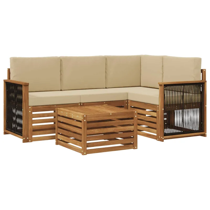Lauko sofos komplektas 5 pcs Natūralus ir bežinis