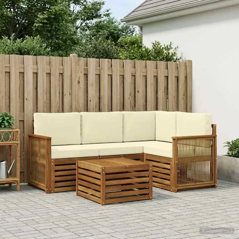Lauko sofos komplektas 5 pcs Natūralus ir grietinėlė