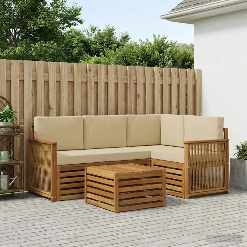Lauko sofos komplektas 5 pcs Natūralus ir bežinis