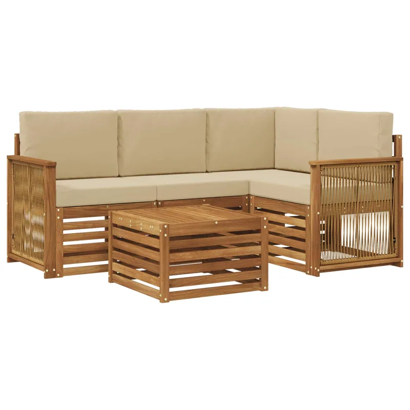 Lauko sofos komplektas 5 pcs Natūralus ir bežinis