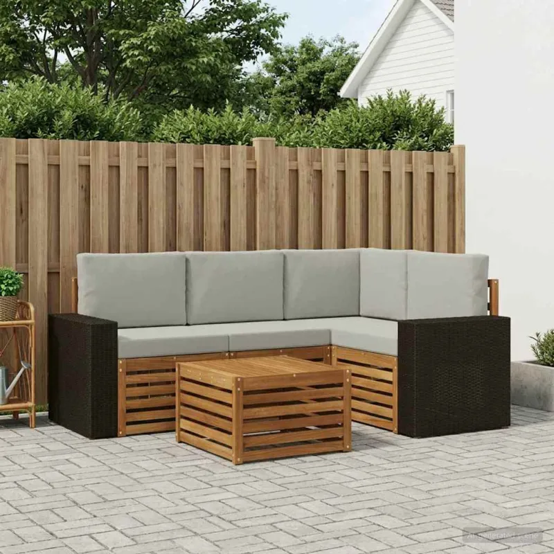 Lauko sofos komplektas 5 pcs Natūrali ir šviesiai pilka