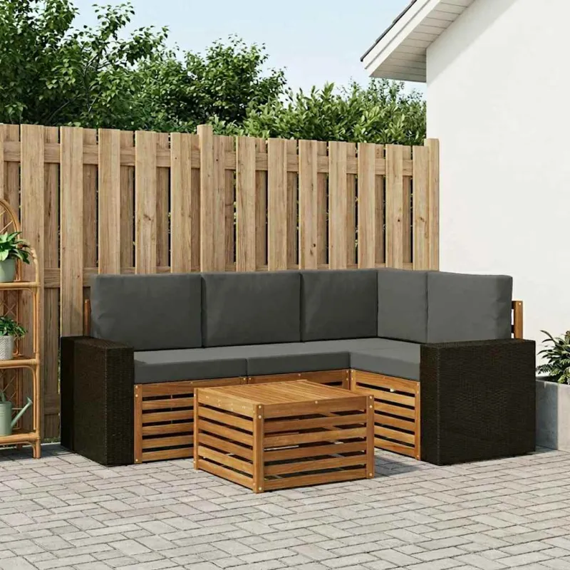 Lauko sofos komplektas 5 pcs Natūralus ir antracitas