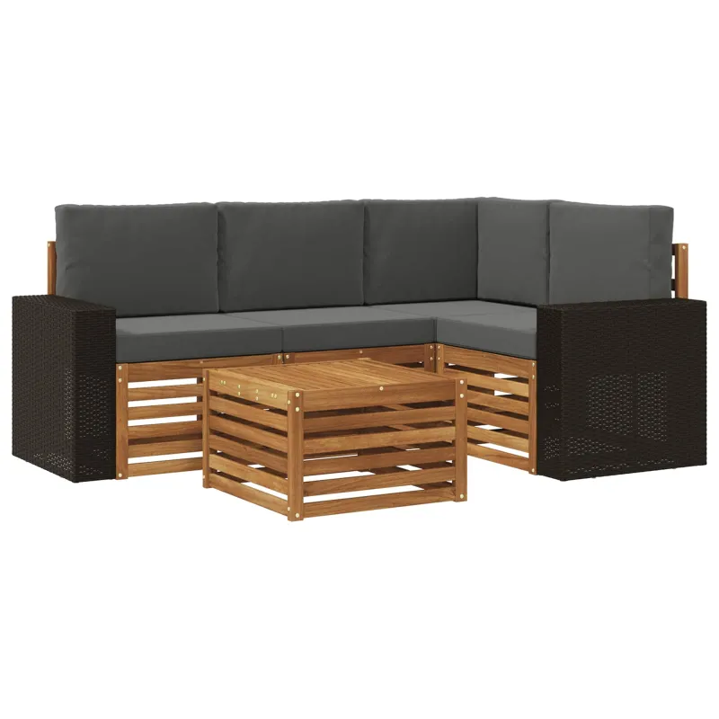 Lauko sofos komplektas 5 pcs Natūralus ir antracitas
