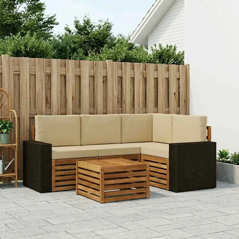 Lauko sofos komplektas 5 pcs Natūralus ir bežinis