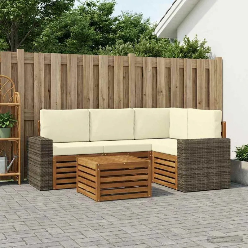 Lauko sofos komplektas 5 pcs Natūralus ir grietinėlė