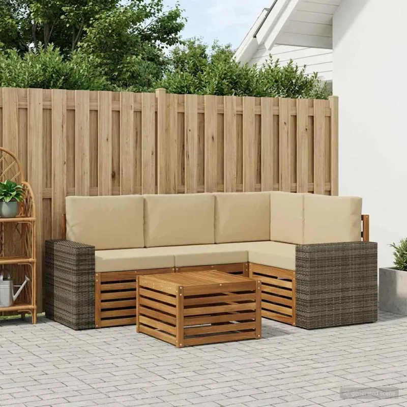Lauko sofos komplektas 5 pcs Natūralus ir bežinis