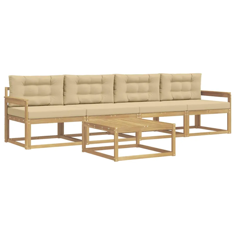 Lauko sofos komplektas su pagalve 4 pcs Balta ir kreminė