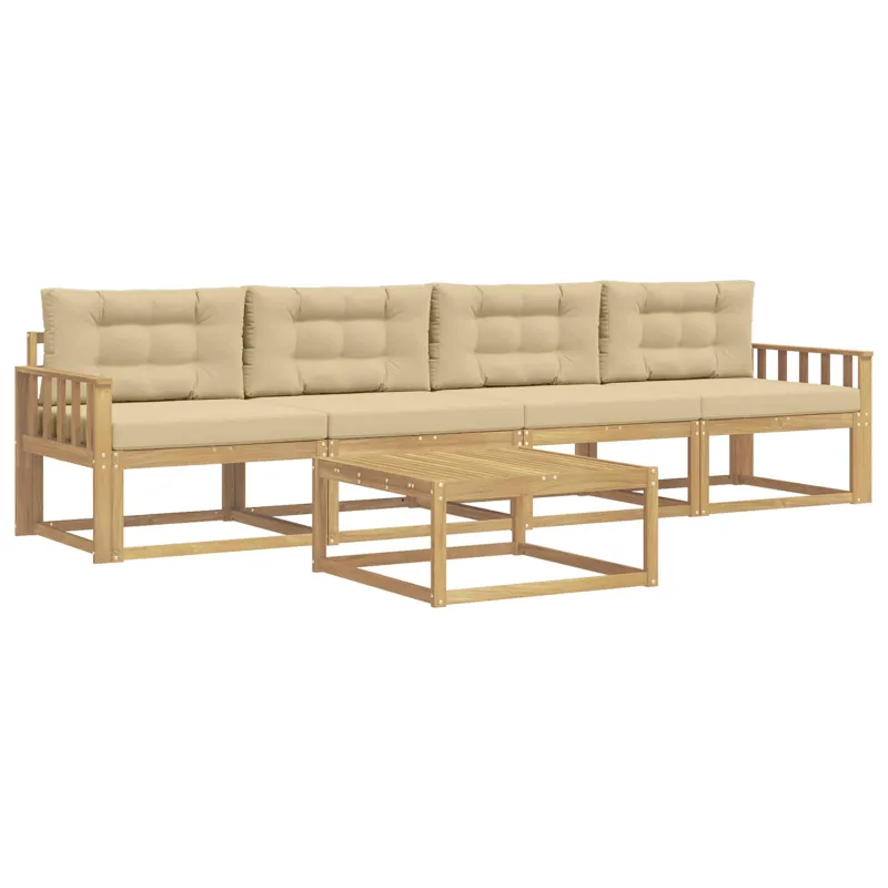 Lauko sofos komplektas su pagalve 4 pcs Balta ir kreminė