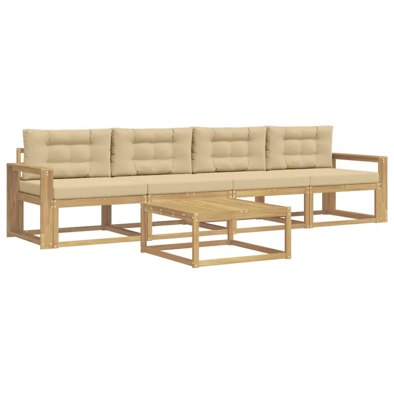 Lauko sofos komplektas su pagalve 4 pcs Balta ir kreminė
