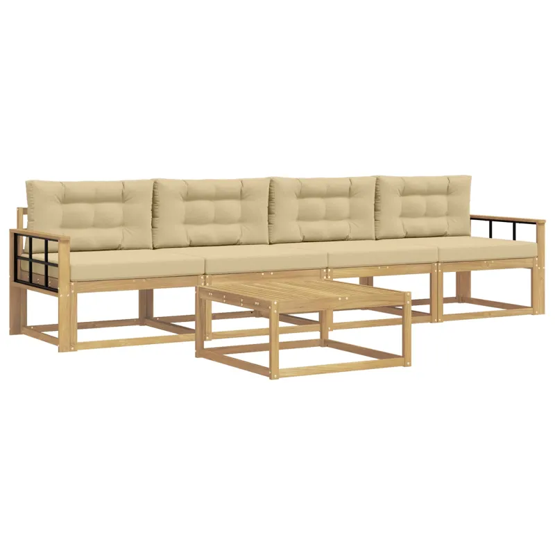 Lauko sofos komplektas su pagalve 4 pcs Balta ir kreminė