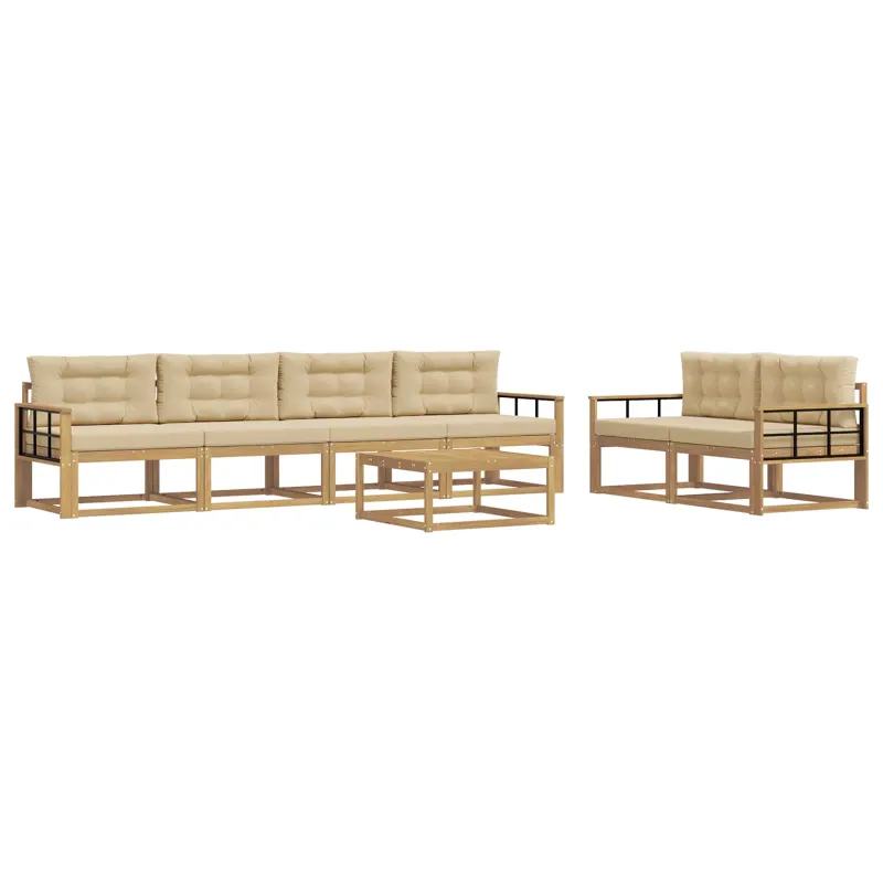 Lauko sofos komplektas su pagalve 6 pcs Balta ir kreminė