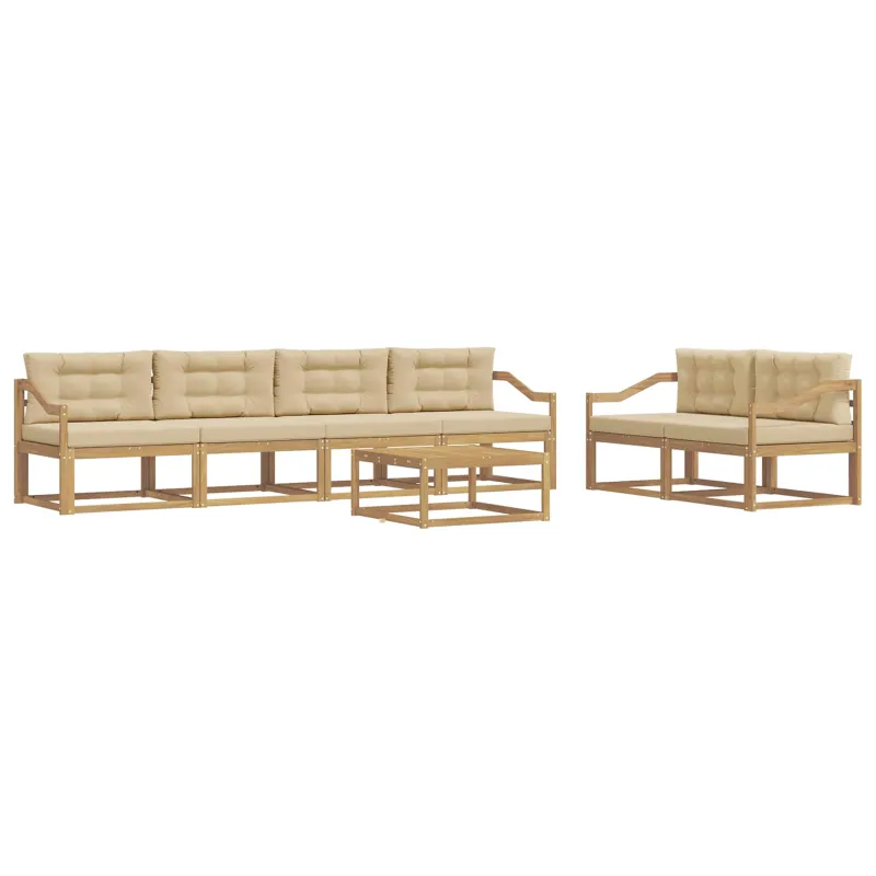 Lauko sofos komplektas su pagalve 6 pcs Balta ir kreminė