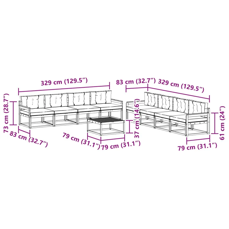 Lauko sofos komplektas 9 pcs Balta ir antracito 79 x 79 x 37 cm