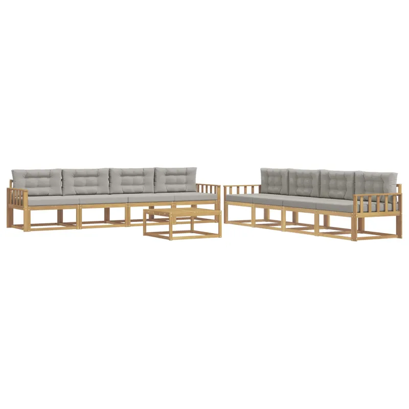 Lauko sofos komplektas 9 pcs Balta ir šviesiai pilka
