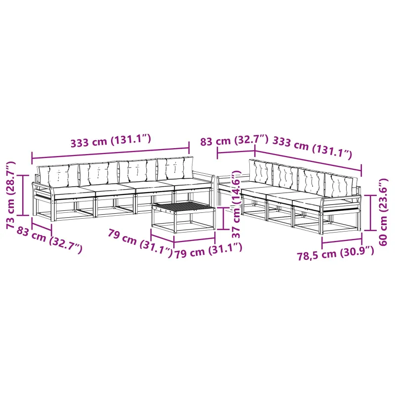 Lauko sofos komplektas 9 pcs Balta ir kreminė 79 x 79 x 37 cm
