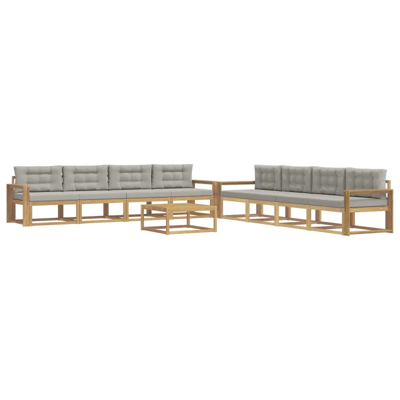 Lauko sofos komplektas 9 pcs Balta ir šviesiai pilka
