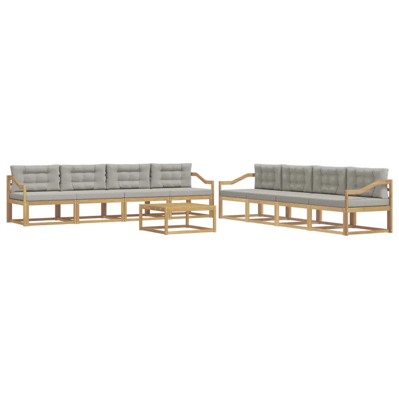 Lauko sofos komplektas 9 pcs Balta ir šviesiai pilka