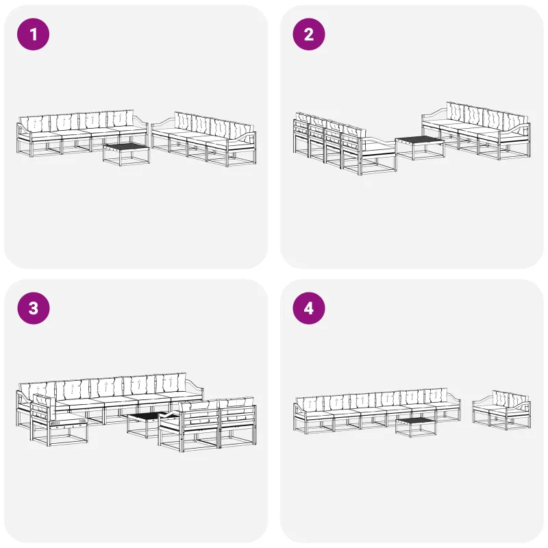 Lauko sofos komplektas 9 pcs Balta ir antracito 79 x 79 x 37 cm