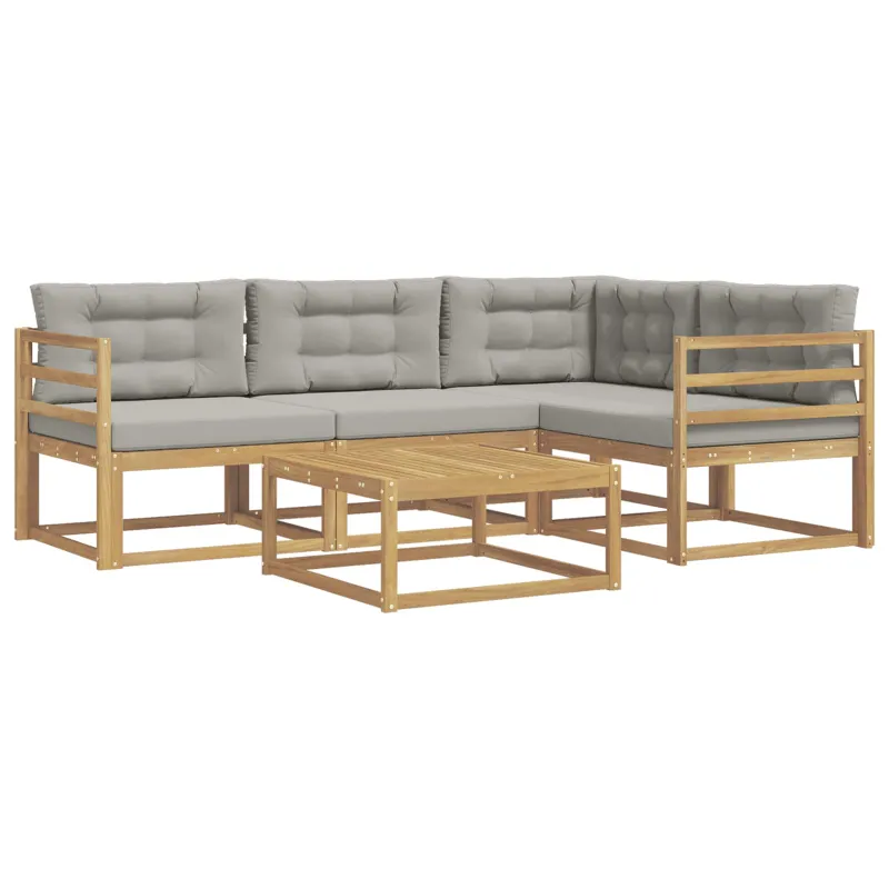 Lauko sofos komplektas 5 pcs Balta ir šviesiai pilka