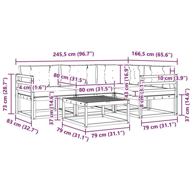 Lauko sofos komplektas 5 pcs Balta ir antracito 79 x 79 x 37 cm
