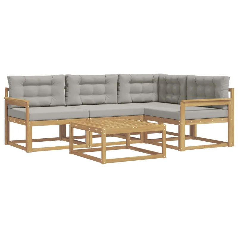 Lauko sofos komplektas 5 pcs Balta ir šviesiai pilka